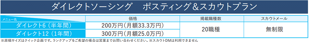 日経キャリアNETのダイレクトソーシングやポスティングのプラン・料金